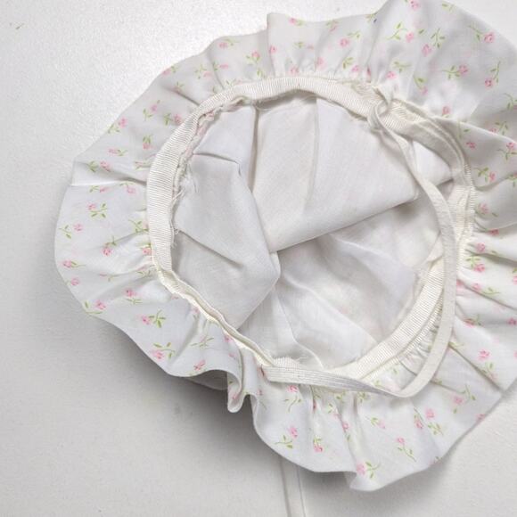 Vintage Bucket Hat Baby Girls Size 0-6m White Rosette Floral - Picture 3 of 3
